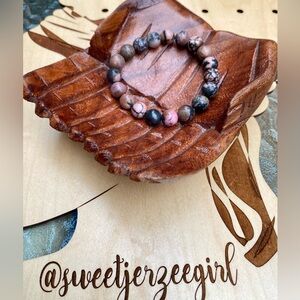 Pink Rhodonite Stone of Protective Love Round Bead Gemstone Bracelet 10mm